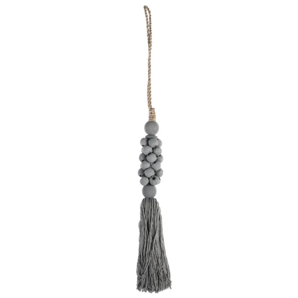 CONTR24 - Tassel de Madeira e Macramê Cinza - 40cm