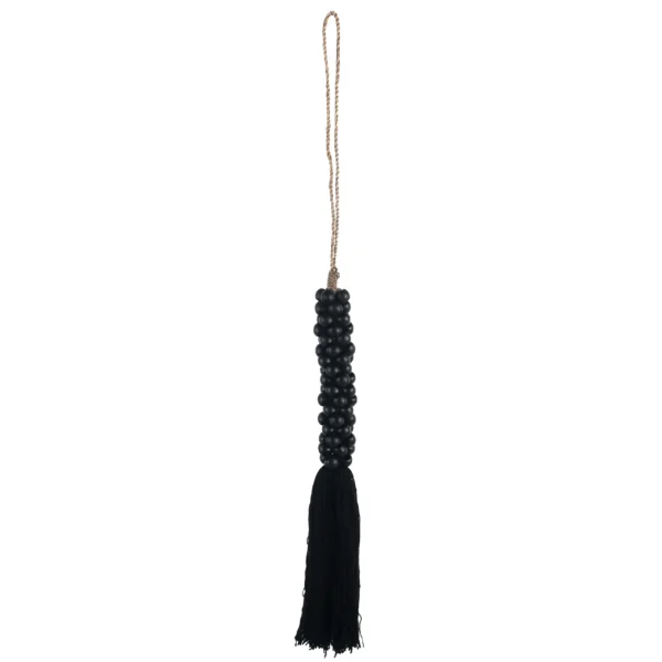 CONTR24 - Tassel de Madeira e Macramê Preto - 70cm