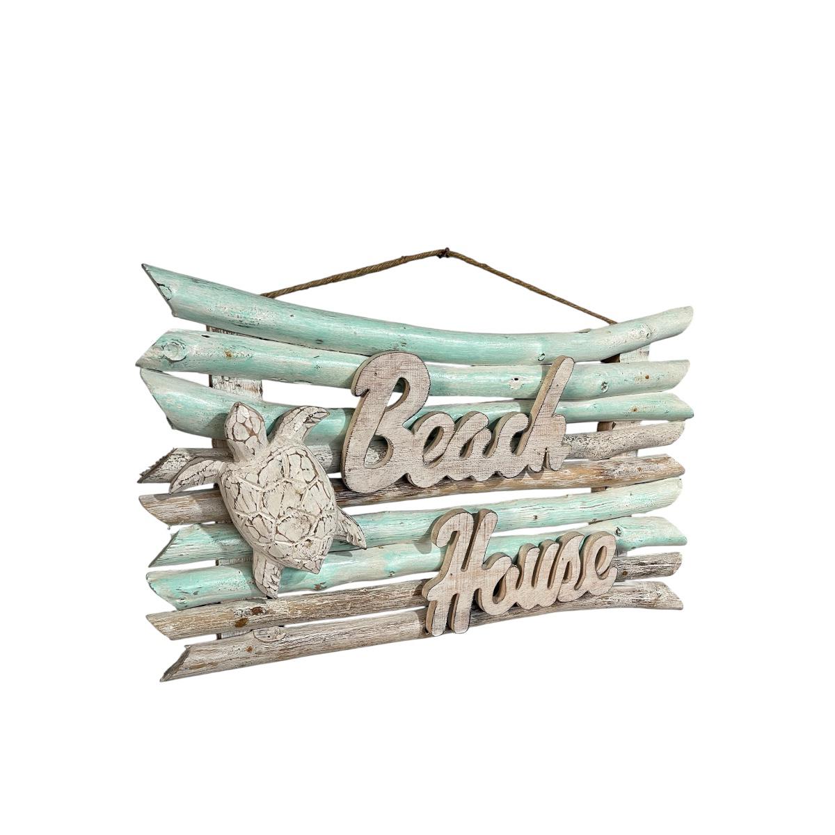 Placa Verde Beach Hause com Tartaruga - 45x25cm