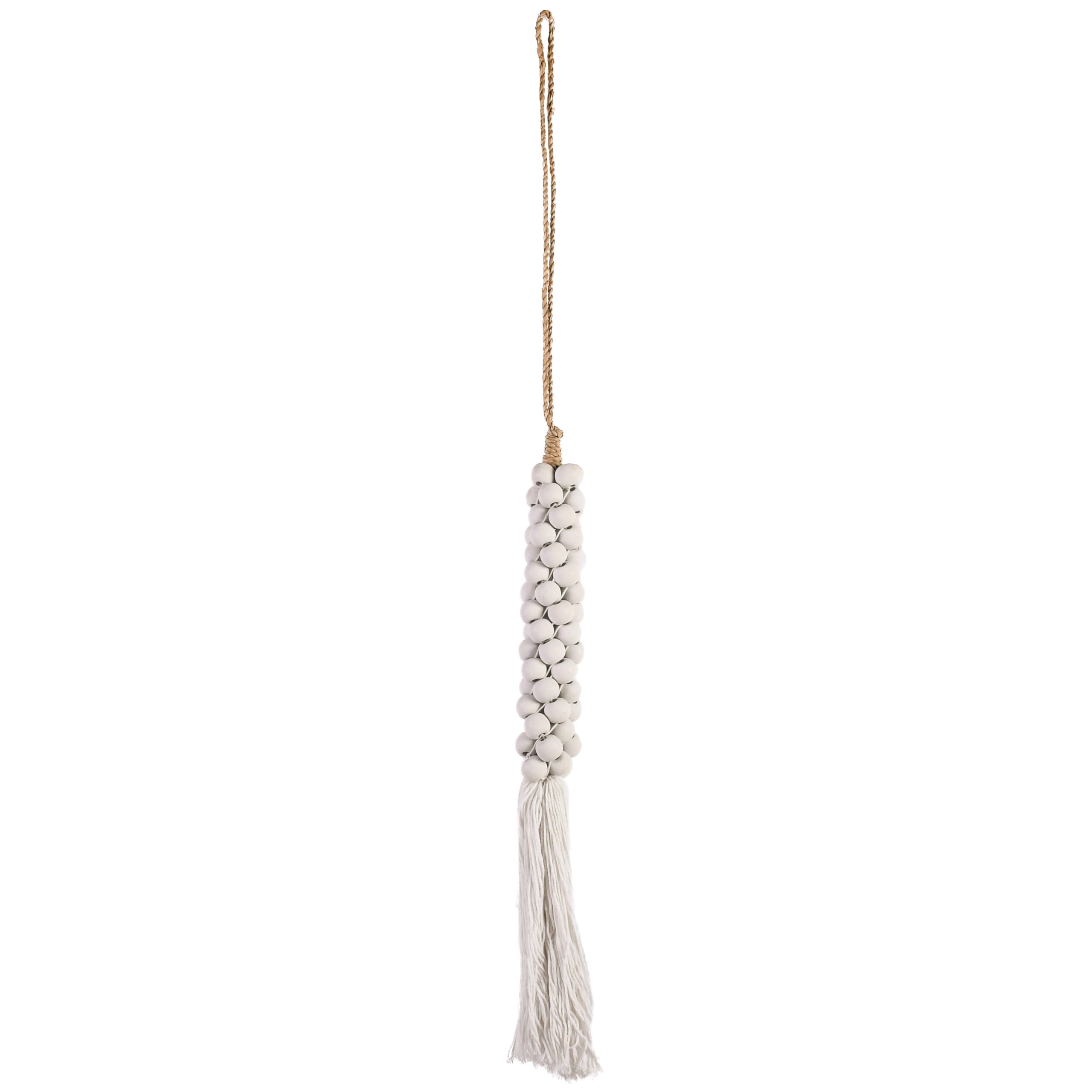 Tassel de Bali em Madeira e Macramê Branco - 70cm