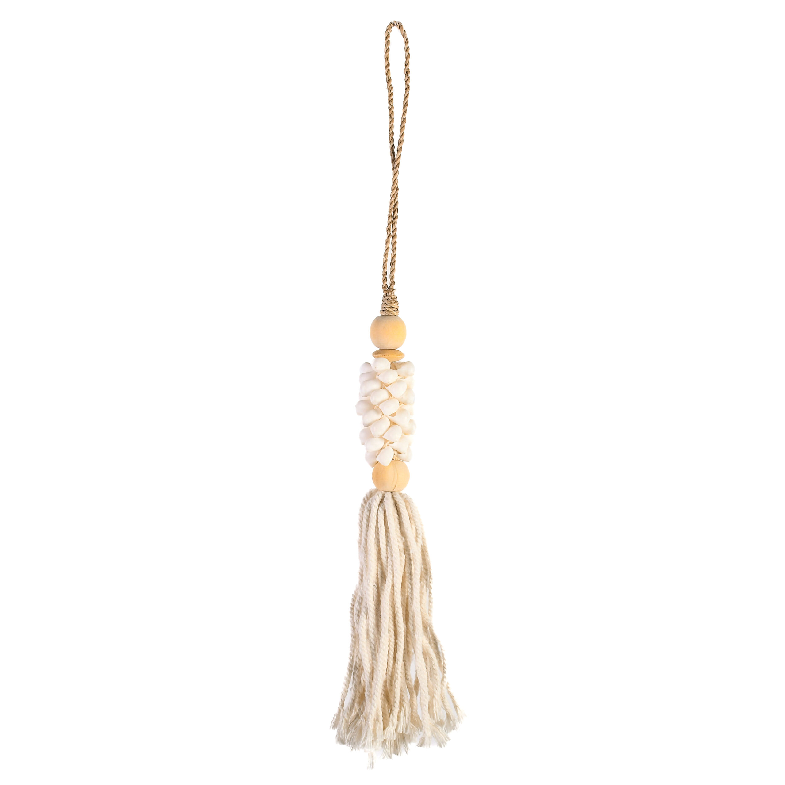 Tassel de Bali com Conchas White Moon e Macramê Branco - 40cm