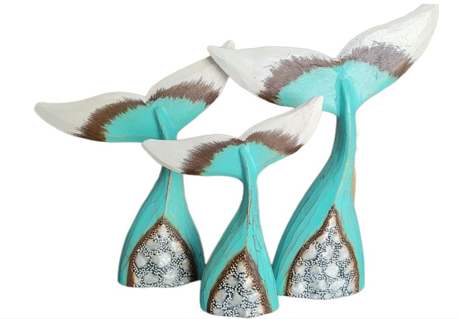 Trio Calda Verde de Baleia em Madeira de Bali com Madrepérola - 25/35/45cm