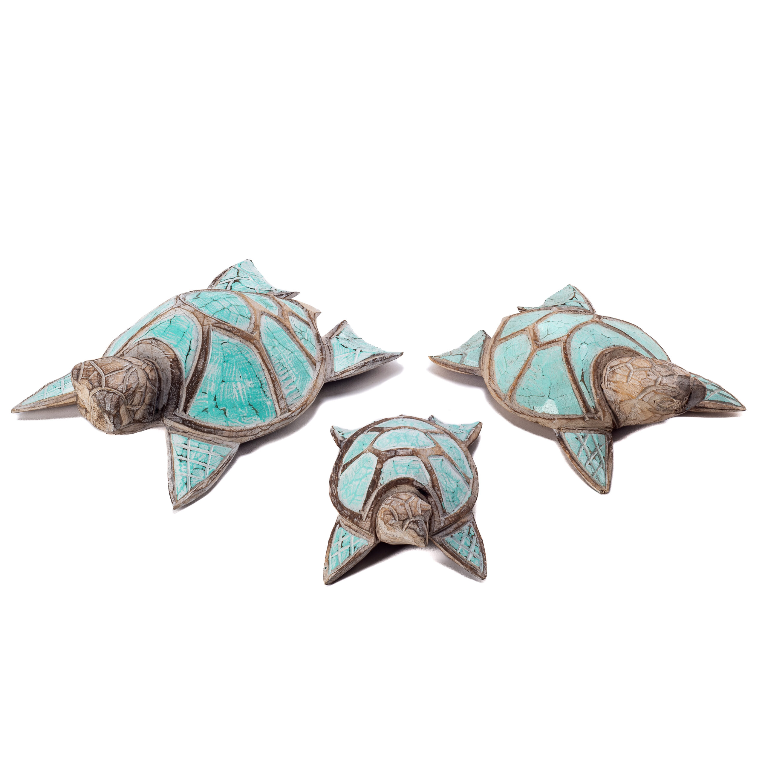 Trio Tartaruga de Madeira Verde - 30/25/20cm