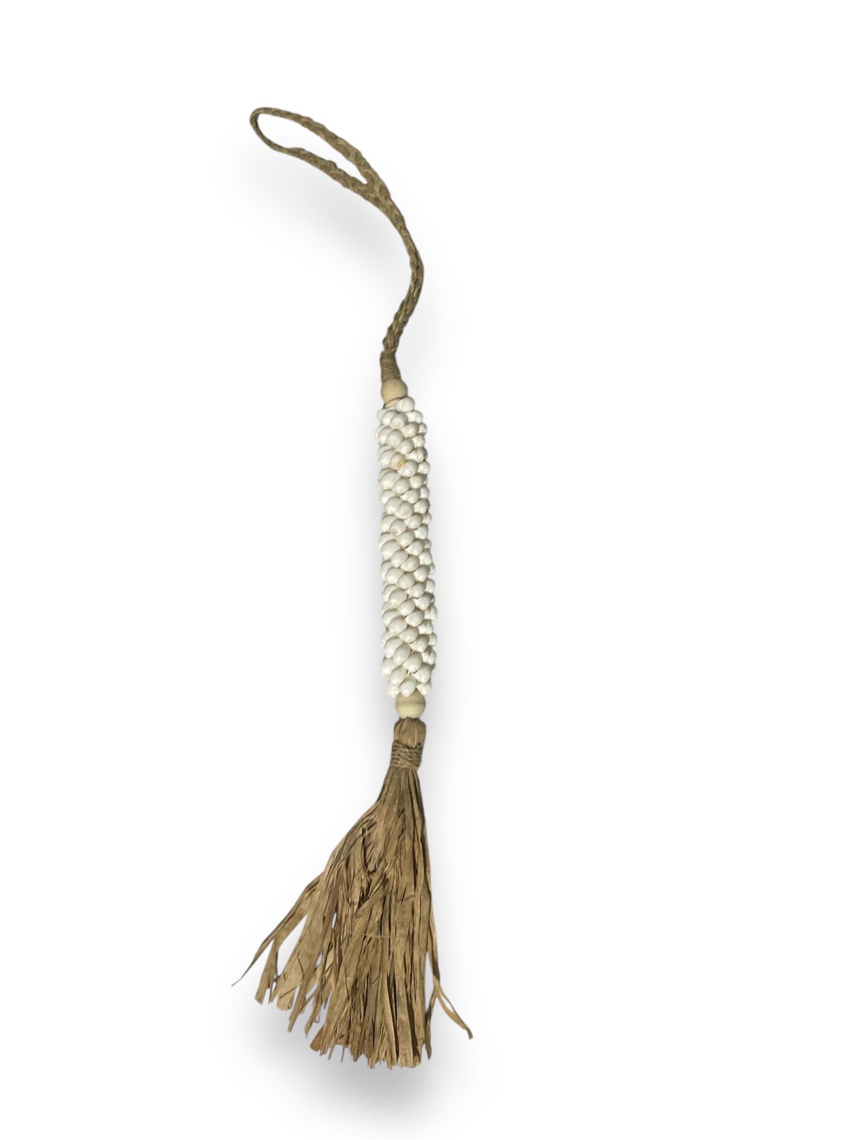 Tassel de Bali com Conchas White Moon e Palha - 75cm