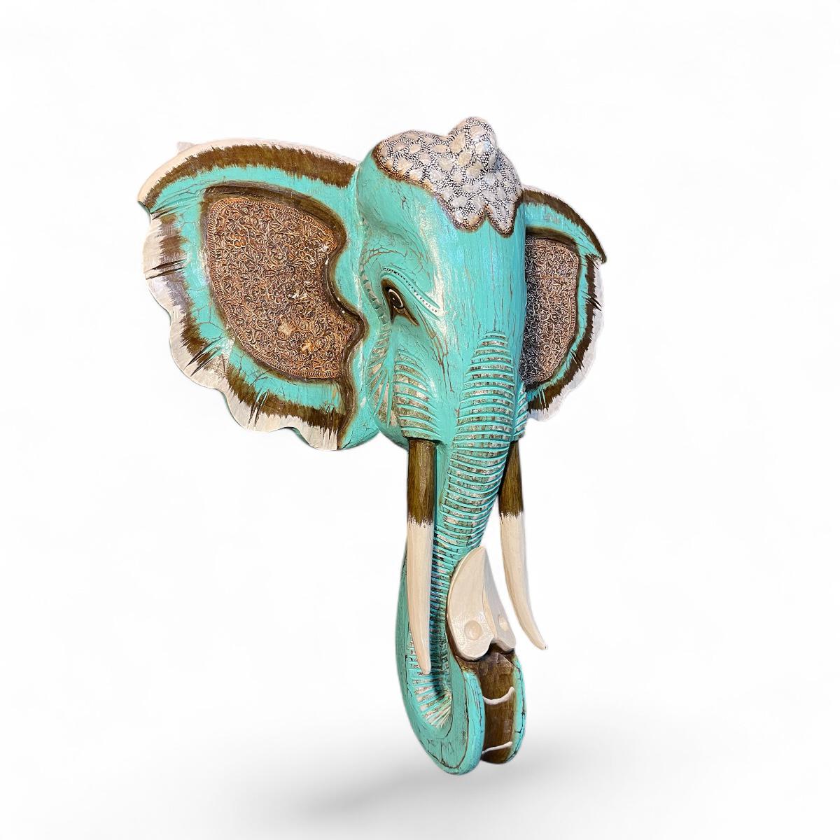 Mascara de Elefante Verde em Madeira de Bali - 100cm