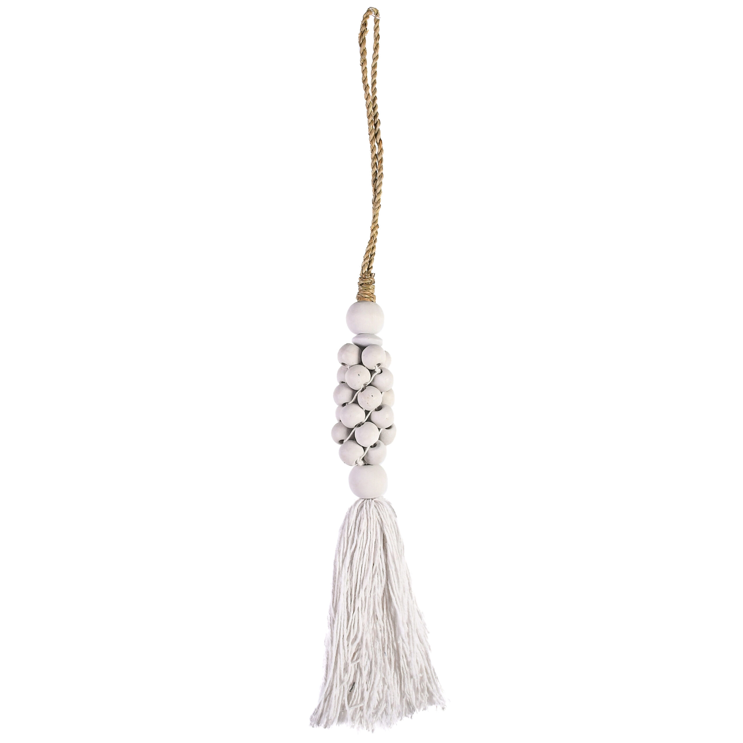 Tassel de Bali em Madeira e Macramê Branco - 40cm