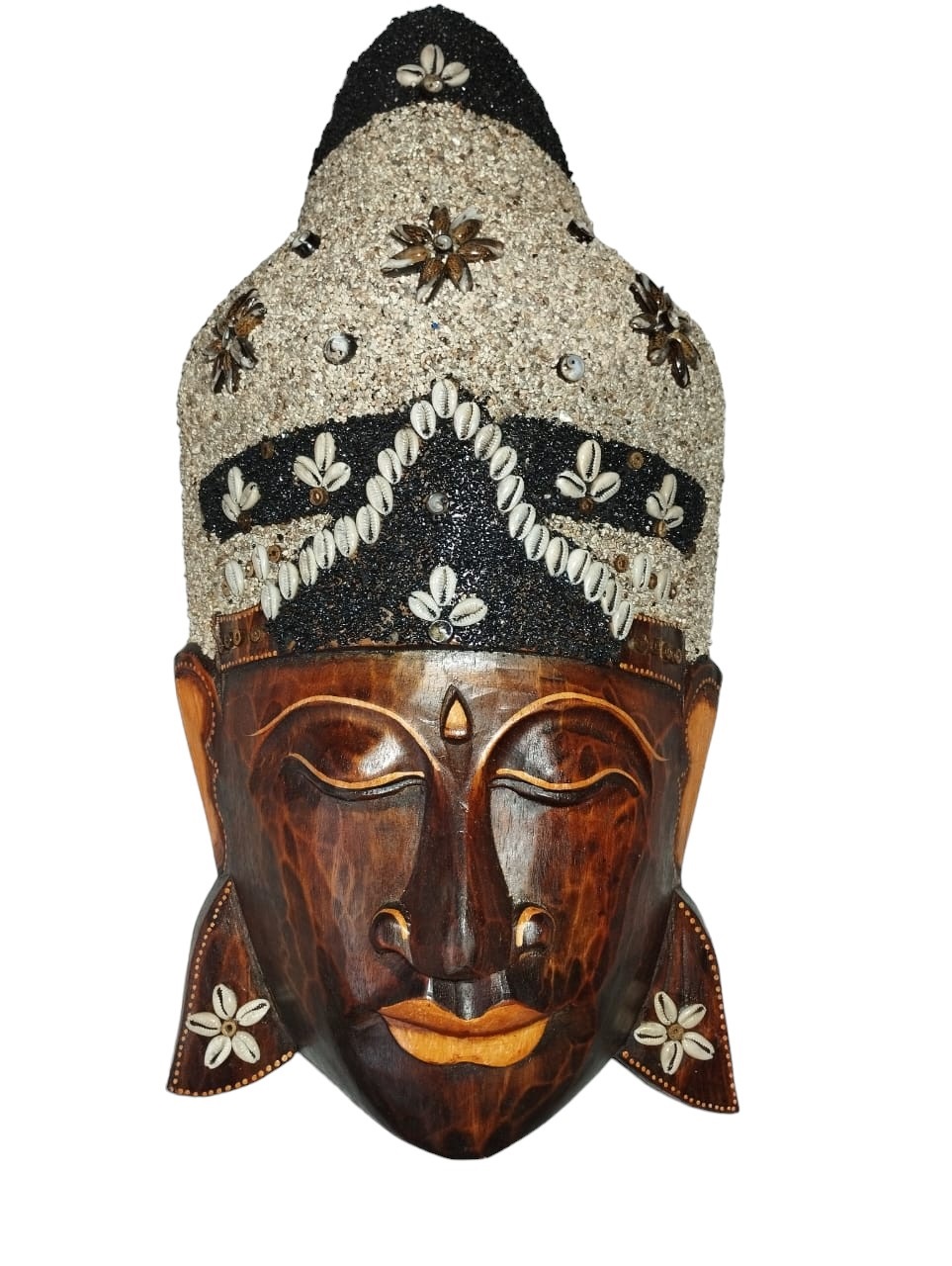 Máscara Buda de Madeira com Conchas - 50cm