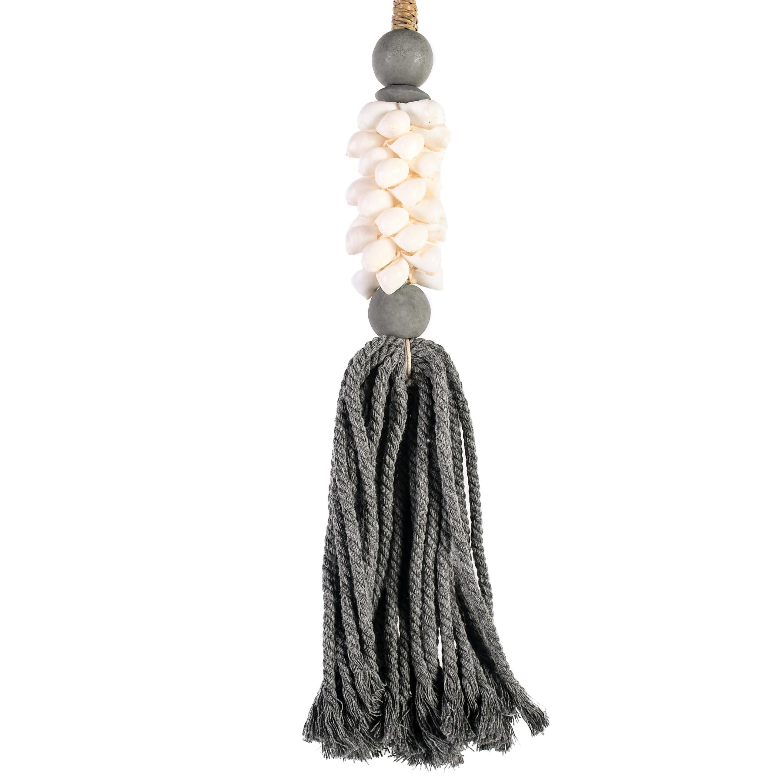 Tassel de Bali com Conchas White Moon e Macramê Cinza - 40cm - Imagem 2