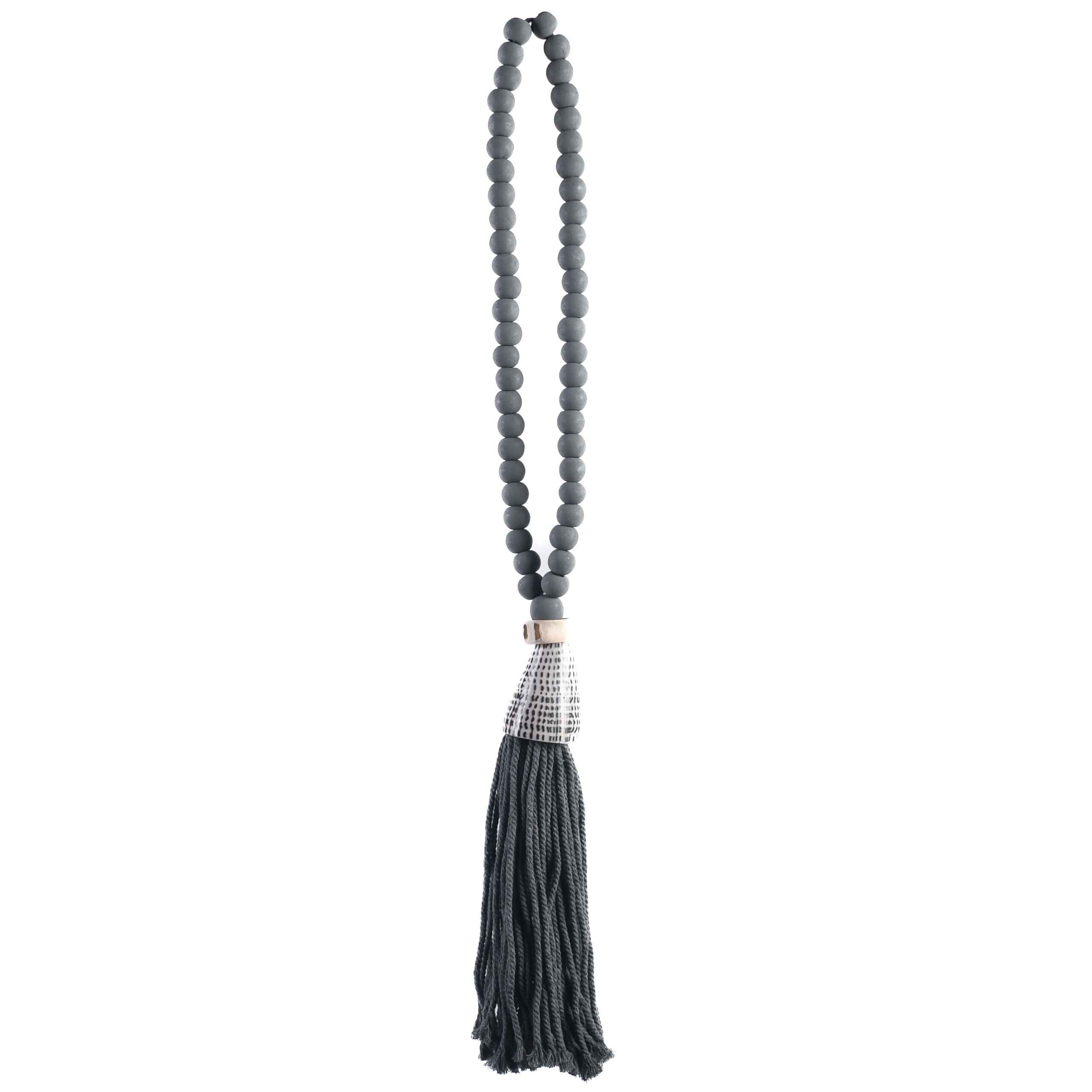 Tassel de Bali em Madeira com Caramujo Conus e Macramê Cinza - 65cm