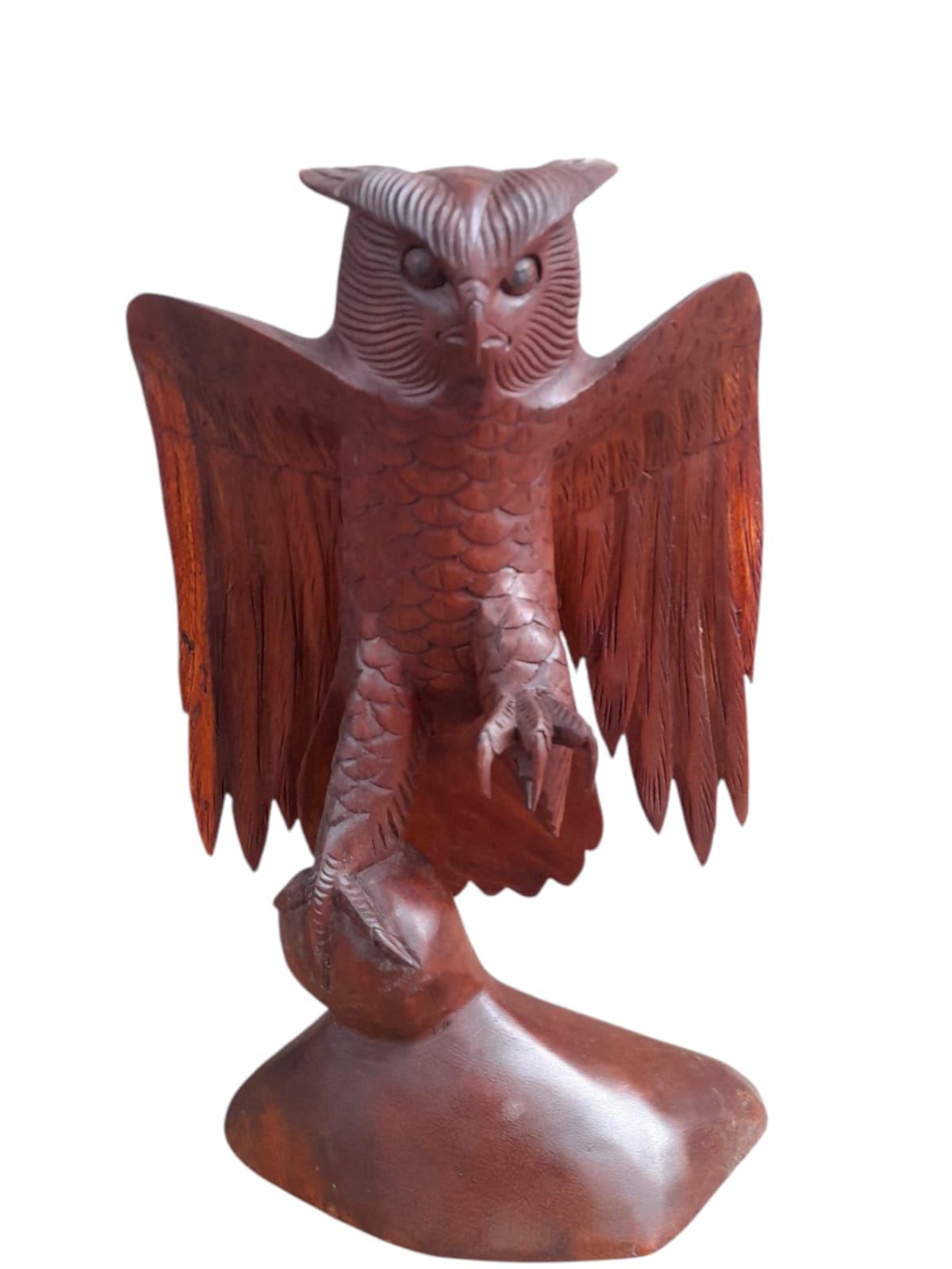 Coruja de Madeira de Bali com Asas Abertas - 40cm