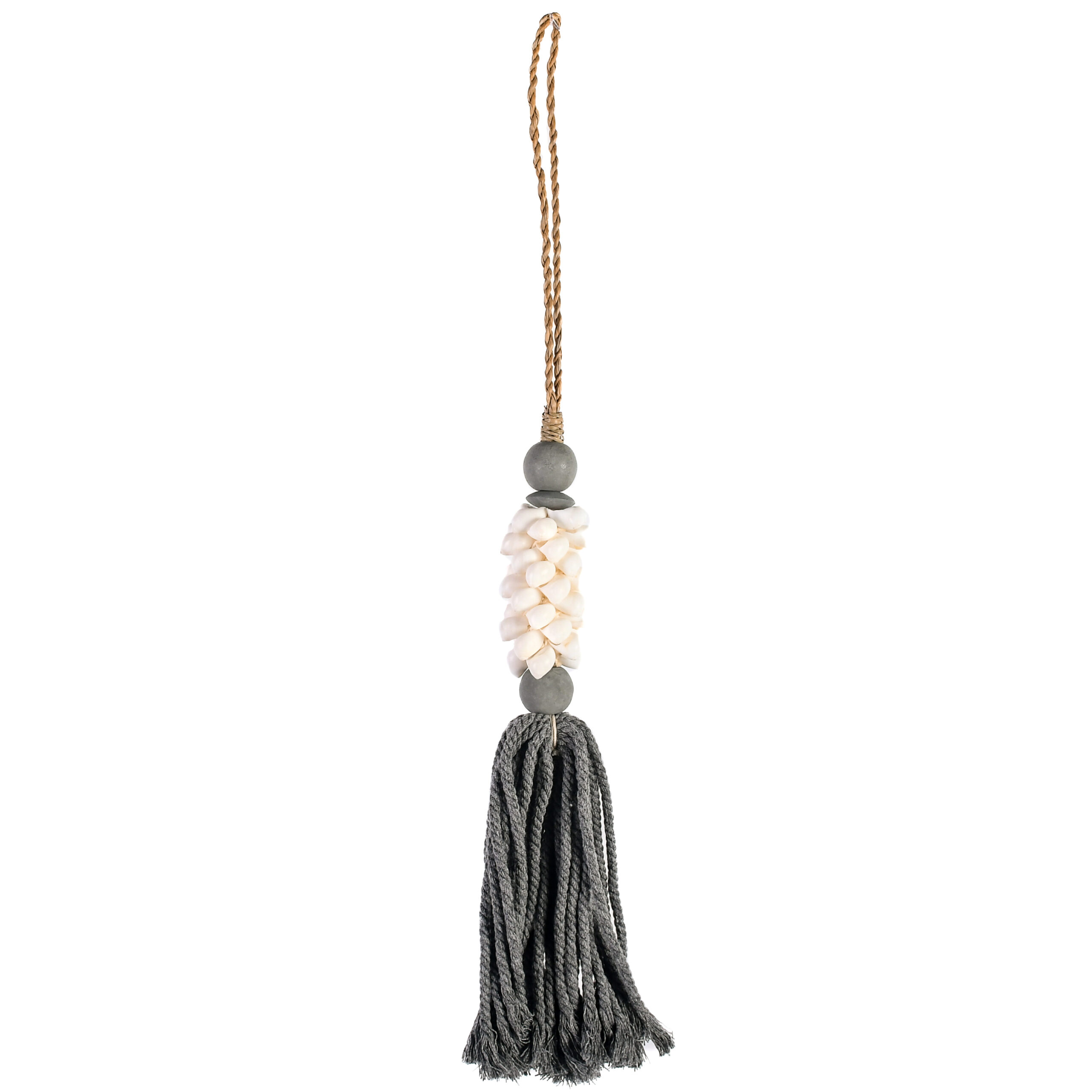 Tassel de Bali com Conchas White Moon e Macramê Cinza - 40cm