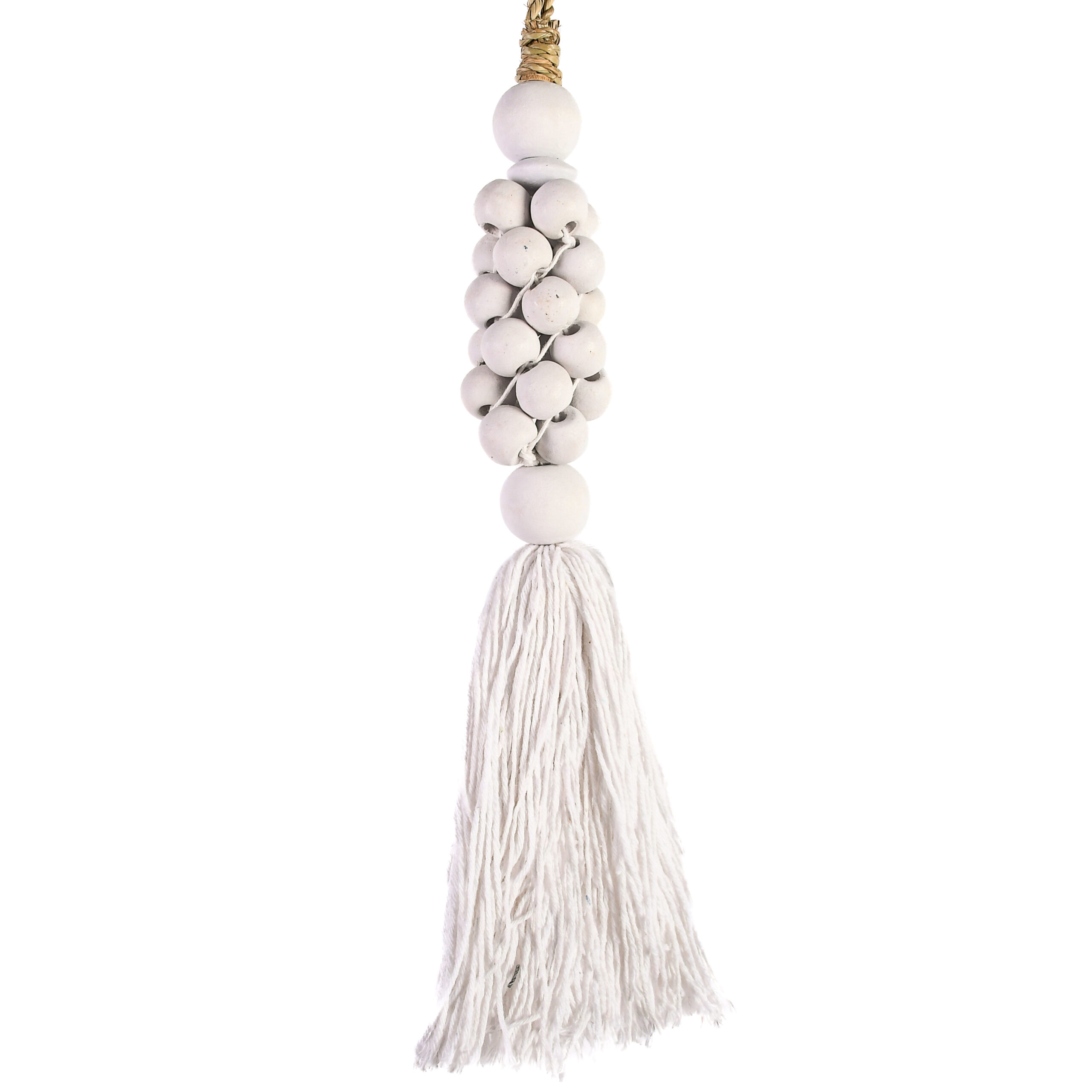 Tassel de Bali em Madeira e Macramê Branco - 40cm - Imagem 2