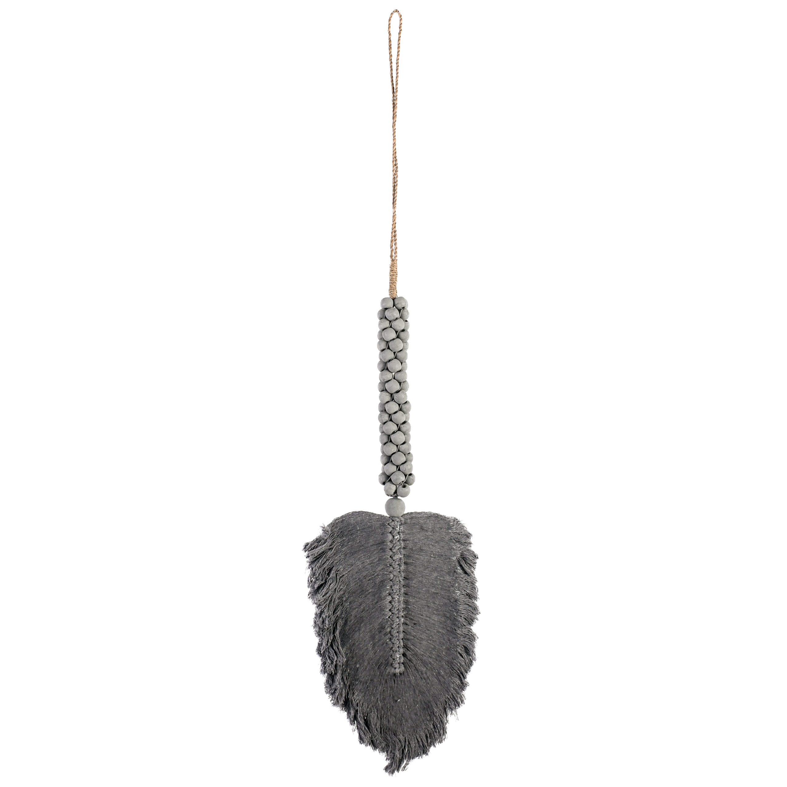 Tassel de Bali em Madeira e Folha de Macramê Cinza - 75cm