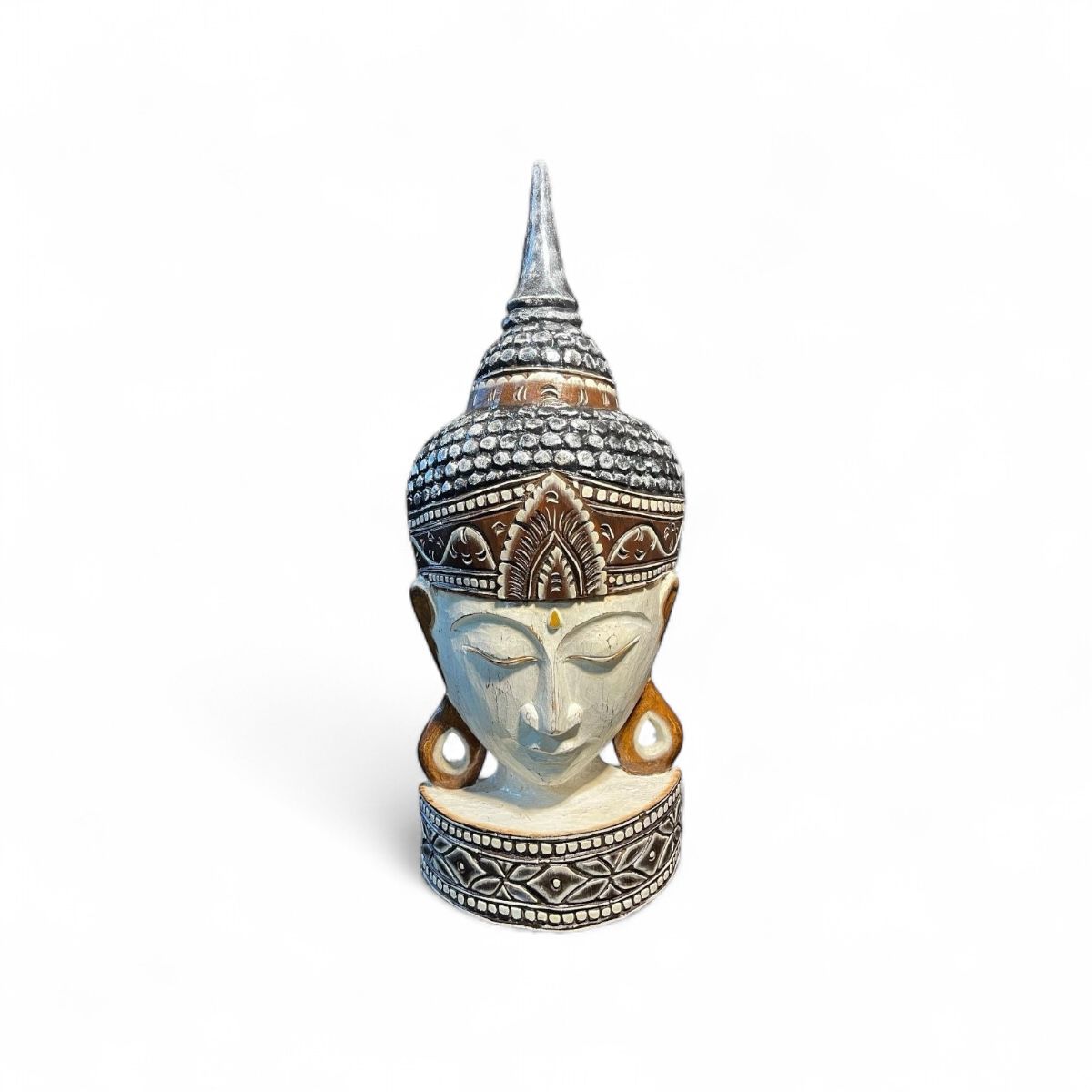 Busto Buda de Madeira Branco - 75x30cm