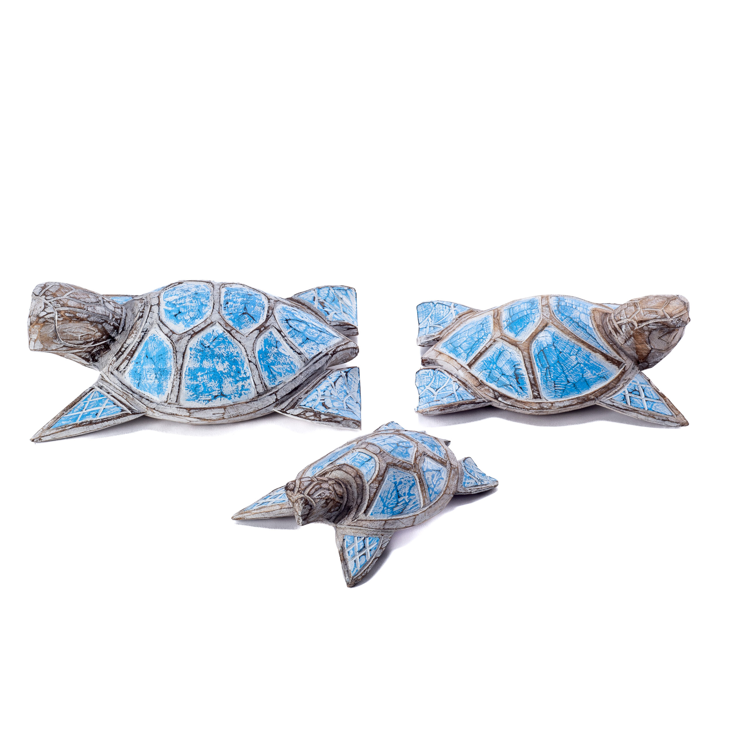 Trio Tartaruga de Madeira Azul - 30/25/20cm - Imagem 3